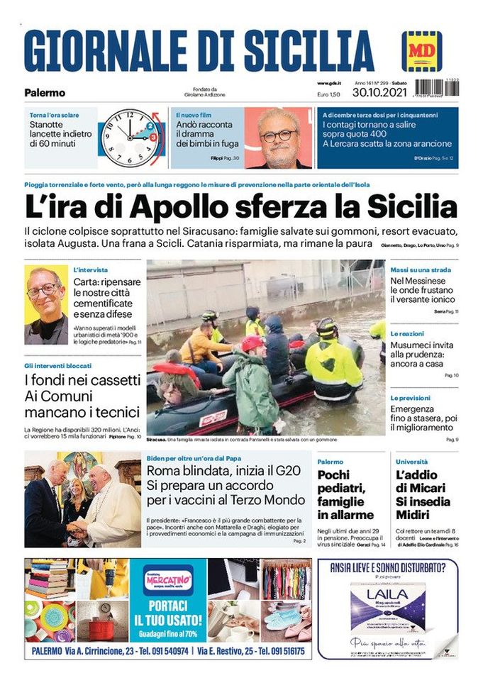 Prima Pagina, Giornale di Sicilia: “L’ira di Apollo sferza la Sicilia” - immagine 1