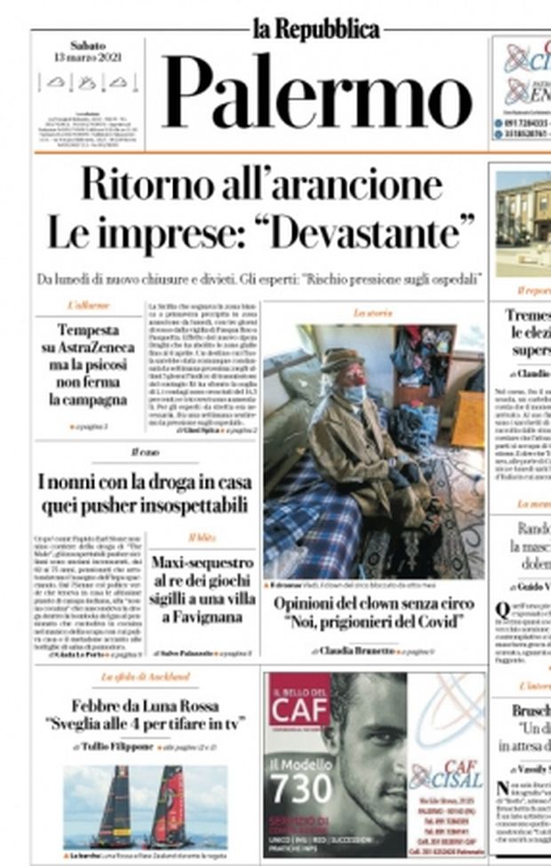 Prima Pagina, La Repubblica Palermo: “Ritorno all’arancione. Le imprese: Devastante” Prima Pagina, La Repubblica Palermo: “Ritorno all’arancione. Le imprese: Devastante”