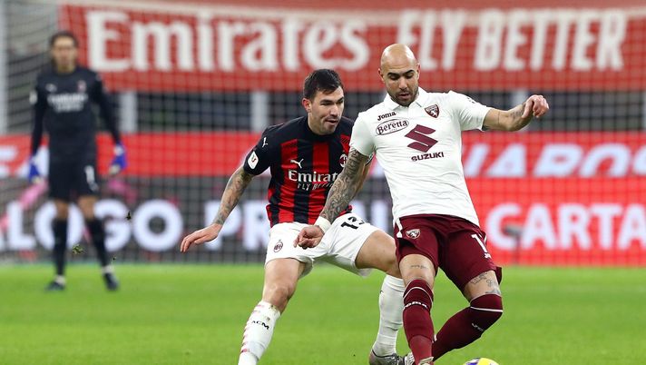 Alessio Romagnoli e  Simone Zaza durante Milan-Torino di Coppa Italia (Getty Images) 