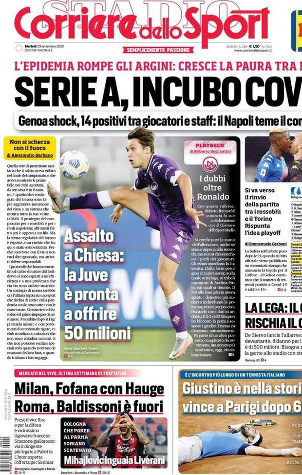 corsport, prima pagina 29 settembre 2020 