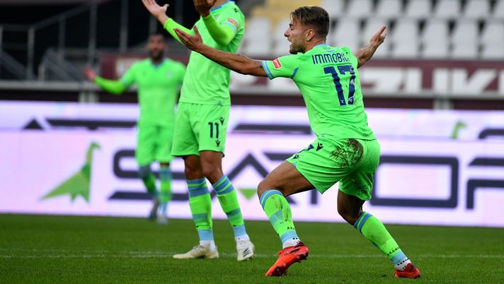 TURIN, ITALY - NOVEMBER 01: Ciro UImmobile of SS Lazio reacts  during the Serie A match between Torino FC and SS Lazio at Stadio Olimpico di Torino on November 01, 2020 in Turin, Italy. (Photo by Marco Rosi - SS Lazio/Getty Images) 