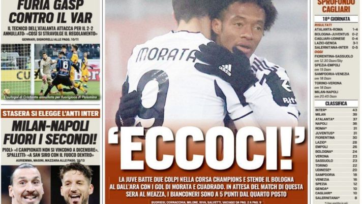 Prima Pagina, Tuttosport: “Eccoci! Milan-Napoli, fuori i secondi. Furia Gasp” - immagine 1