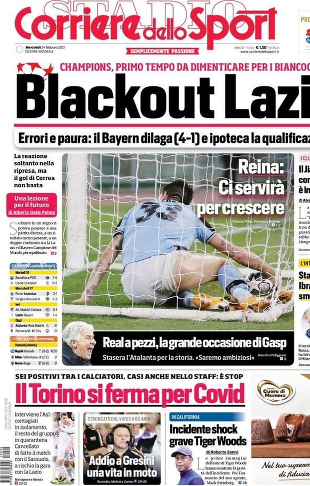 Il Corriere dello Sport, la prima pagina di oggi, mercoledì 24 febbraio 2021 