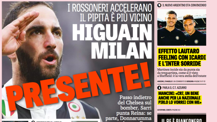 RASSEGNA – Higuain più vicino! Reina verso il Chelsea, c’è il sì per Vidal, Bonucci…- immagine 1