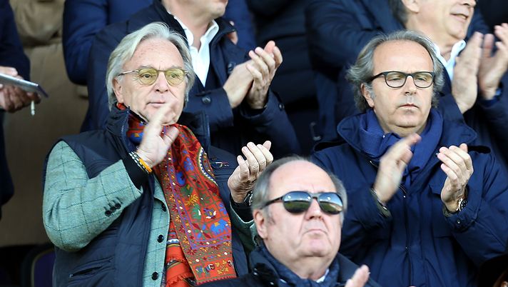 FLORENCE, ITALY - NOVEMBER 22: Diego Della Valle (L) and Andrea Della Valle during the French anthem during the Serie A match between ACF Fiorentina and Empoli FC at Stadio Artemio Franchi on November 22, 2015 in Florence, Italy.  (Photo by Gabriele Maltinti/Getty Images) 