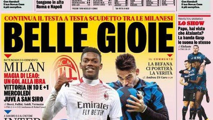 La Gazzetta dello Sport, la prima pagina di oggi, lunedì 4 gennaio 2021 La Gazzetta dello Sport, la prima pagina di oggi, lunedì 4 gennaio 2021