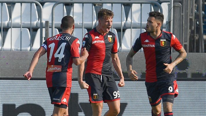 BRESCIA, ITALY - JUNE 27:  Andrea Pinamonti of Genoa CFC #99 celebrates after scoring the second goal during the Serie A match between Brescia Calcio and  Genoa CFC at Stadio Mario Rigamonti on June 27, 2020 in Brescia, Italy.  (Photo by Claudio Villa/Getty Images) 