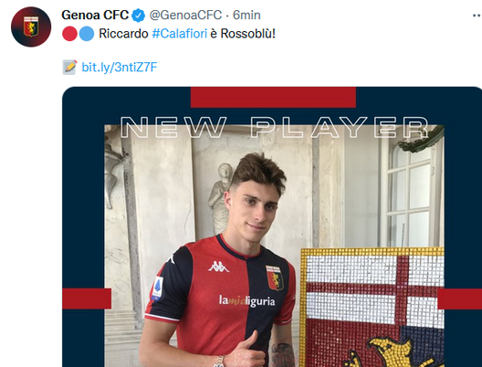 Calafiori Genoa (credit Twitter Genoa) Ufficiale – Genoa, preso Calafiori dalla Roma- immagine 2