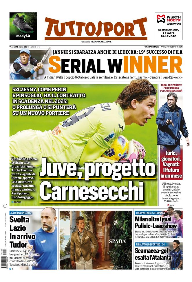 Prima pagina Tuttosport 15 marzo