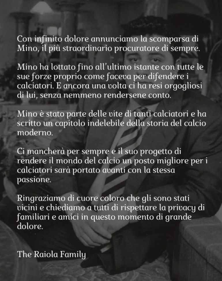 Lutto nel mondo del calcio: è morto Mino Raiola. L’annuncio della famiglia- immagine 2
