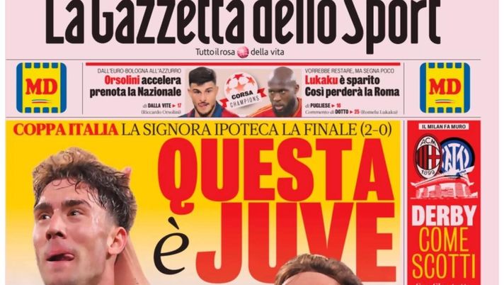 PRIMA PAGINA GAZZETTA DELLO SPORT OGGI