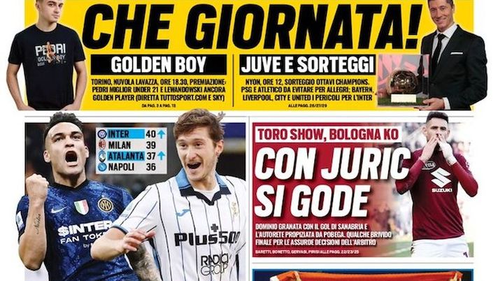 Prima Pagina, Tuttosport: “Che giornata! Golden Boy, Juve e sorteggi. 2 sorpassi!”  Prima Pagina, Tuttosport: “Che giornata! Golden Boy, Juve e sorteggi. 2 sorpassi!” - immagine 1