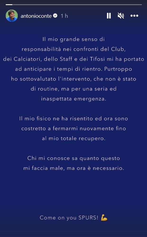 Tottenham, Conte costretto a fermarsi di nuovo: “Ho sottovalutato l’intervento”- immagine 2
