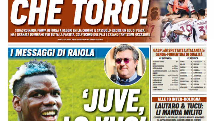 Prima Pagina, Tuttosport: “Juve, lo vuoi Pogba? I messaggi di Raiola. Che Toro!&#8221; 