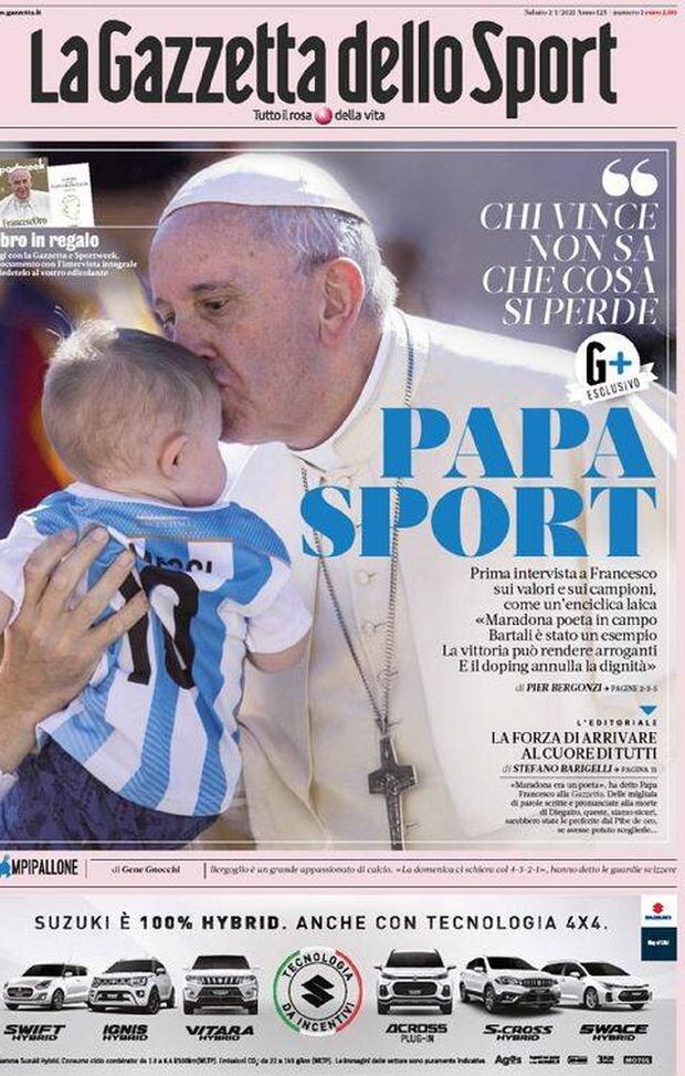 La prima pagina della Gazzetta dello Sport, in edicola oggi, 2 gennaio 2021 