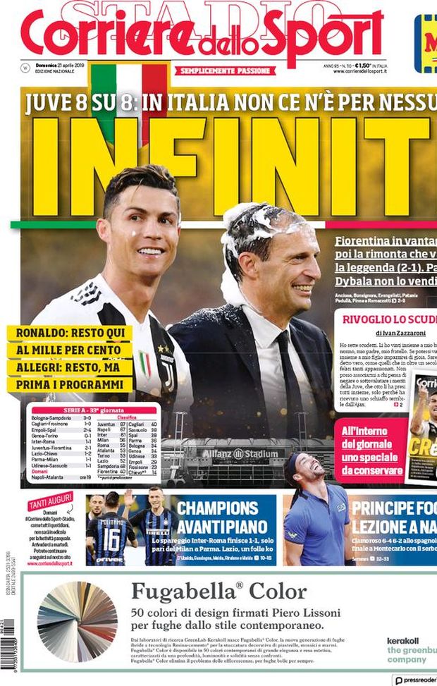 Prima Pagina, Corriere dello Sport: “Infiniti. Ronaldo: resto qui. Lazio, un folle ko”  Prima Pagina, Corriere dello Sport: “Infiniti. Ronaldo: resto qui. Lazio, un folle ko”