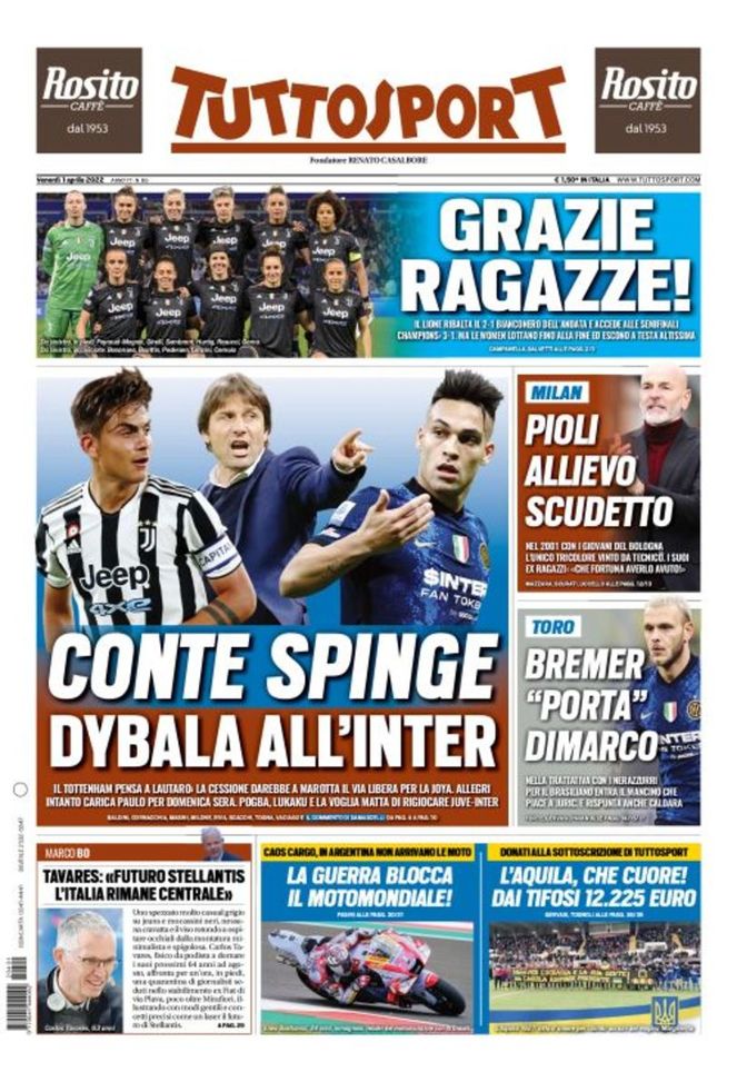 Prima Pagina, Tuttosport: “Conte spinge Dybala all’Inter” - immagine 1