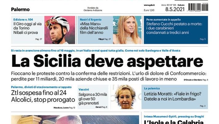 Prima Pagina, Giornale di Sicilia: “La Sicilia deve aspettare. Proteste contro le restrizioni”  Prima Pagina, Giornale di Sicilia: “La Sicilia deve aspettare. Proteste contro le restrizioni”