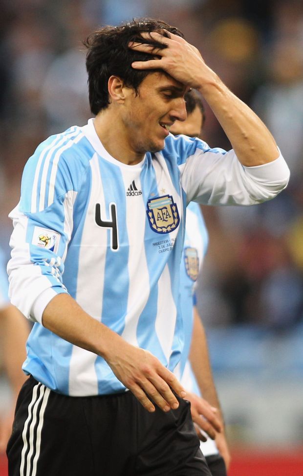 CAPE TOWN, SOUTH AFRICA - JULY 03: Nicolas Burdisso of Argentina reacts during the 2010 FIFA World Cup South Africa Quarter Final match between Argentina and Germany at Green Point Stadium on July 3, 2010 in Cape Town, South Africa. (Photo by Joern Pollex/Getty Images) CAPE TOWN, SOUTH AFRICA - JULY 03: Nicolas Burdisso of Argentina reacts during the 2010 FIFA World Cup South Africa Quarter Final match between Argentina and Germany at Green Point Stadium on July 3, 2010 in Cape Town, South Africa. (Photo by Joern Pollex/Getty Images)