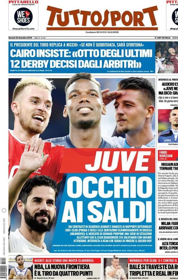 Prima Pagina, Tuttosport: “Juve, occhio ai saldi. Milan, Fabregas può arrivare con lo sconto. Alta tensione Icardi…” Prima Pagina, Tuttosport: “Juve, occhio ai saldi. Milan, Fabregas può arrivare con lo sconto. Alta tensione Icardi…”