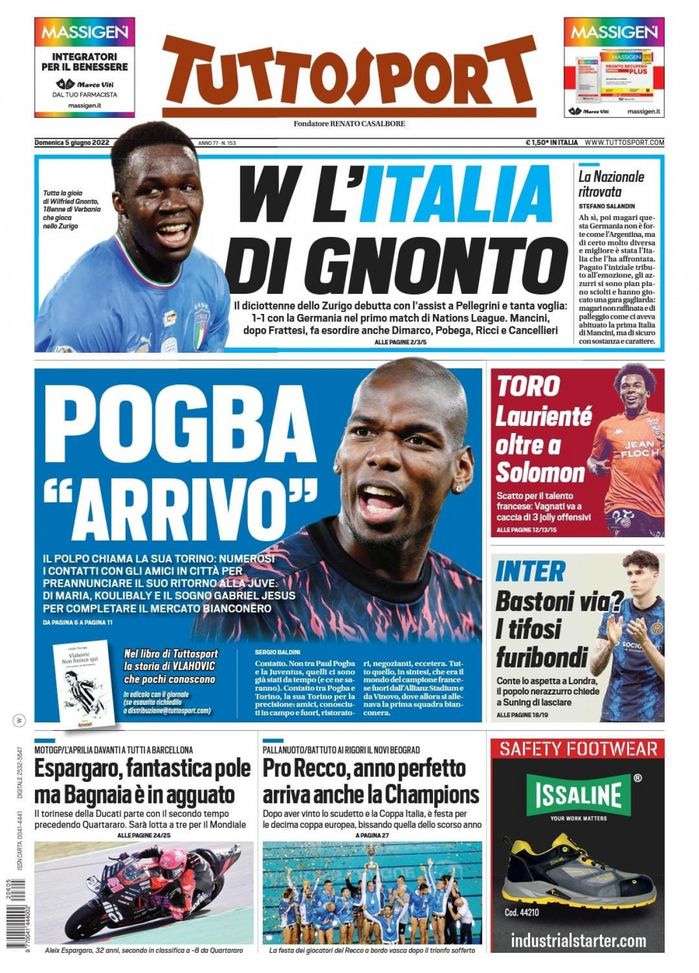 Prima Pagina, Tuttosport: “Pogba ‘arrivo’. W l’Italia di Gnonto” Prima Pagina, Tuttosport: “Pogba ‘arrivo’. W l’Italia di Gnonto” - immagine 1