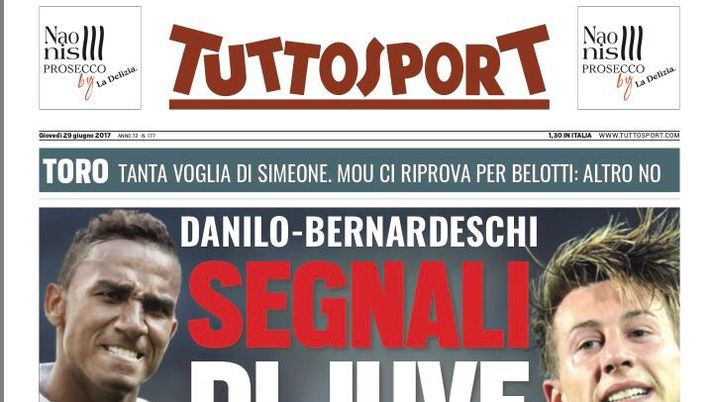 Prima Pagina, Tuttosport: “Danilo-Bernardeschi, segnali di Juve. Mou ci riprova per Belotti, altro no”  Prima Pagina, Tuttosport: “Danilo-Bernardeschi, segnali di Juve. Mou ci riprova per Belotti, altro no”