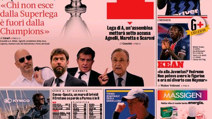 Prima Pagina, La Gazzetta dello Sport: “Ultimatum per quattro, l’avviso di Ceferin! Inter, torna Zhang” 