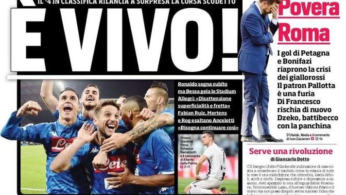 Prima Pagina, Corriere dello Sport: “E’ vivo! Povera Roma. Sarri-Mou, lite e pace. Real ko, pronto Conte…” Prima Pagina, Corriere dello Sport: “E’ vivo! Povera Roma. Sarri-Mou, lite e pace. Real ko, pronto Conte…”