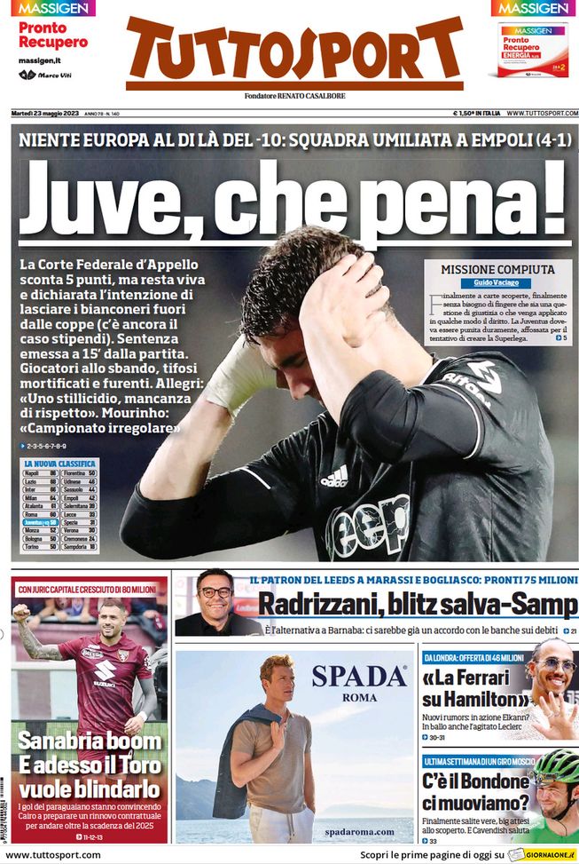 Rassegna stampa Juve: prime pagine quotidiani sportivi – 24 giugno 2023