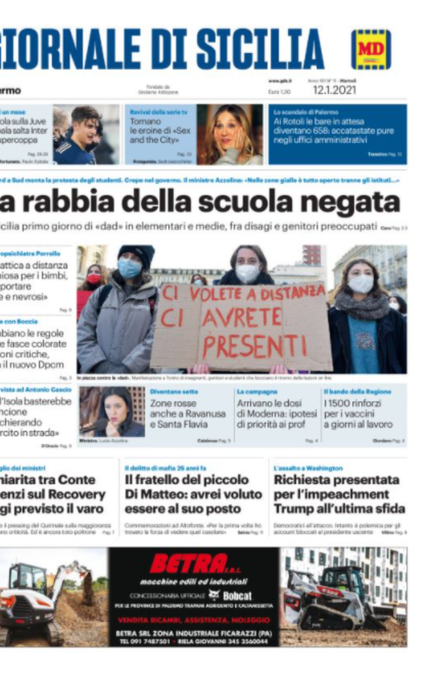 Prima Pagina, Giornale di Sicilia: &#8220;La rabbia della scuola negata. Tegola sulla Juve, Dybala&#8230;&#8221; 