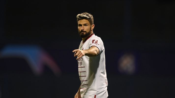 ZAGREB, CROATIA - OCTOBER 25: Olivier Giroud of AC Milan reacts during the UEFA Champions League group E match between Dinamo Zagreb and AC Milan at Stadion Maksimir on October 25, 2022 in Zagreb, Croatia. (Photo by Claudio Villa/AC Milan via Getty Images)