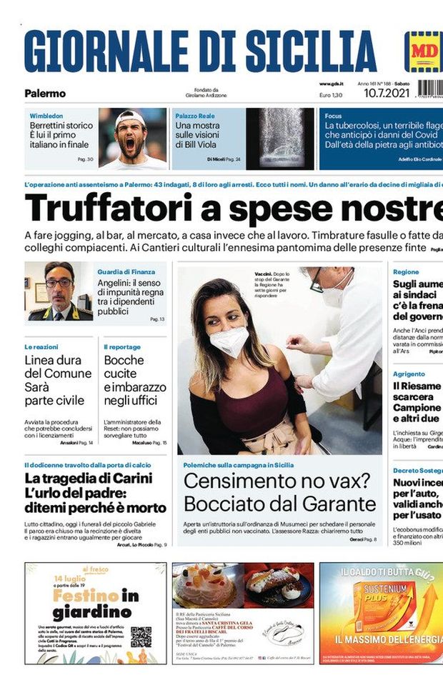 Prima Pagina, Giornale di Sicilia: “Truffatori a spese nostre” 