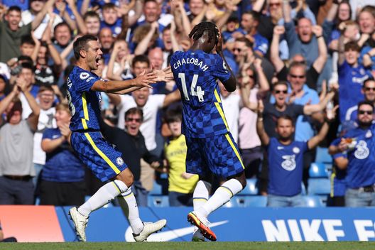 LONDON, ENGLAND - AUGUST 14: Trevoh Chalobah of Chelsea celebrates with teammate Cesar Azpilicueta after scoring their side's third goal during the Premier League match between Chelsea and Crystal Palace at Stamford Bridge on August 14, 2021 in London, England. (Photo by Eddie Keogh/Getty Images) LONDON, ENGLAND - AUGUST 14: Trevoh Chalobah of Chelsea celebrates with teammate Cesar Azpilicueta after scoring their side's third goal during the Premier League match between Chelsea and Crystal Palace at Stamford Bridge on August 14, 2021 in London, England. (Photo by Eddie Keogh/Getty Images)
