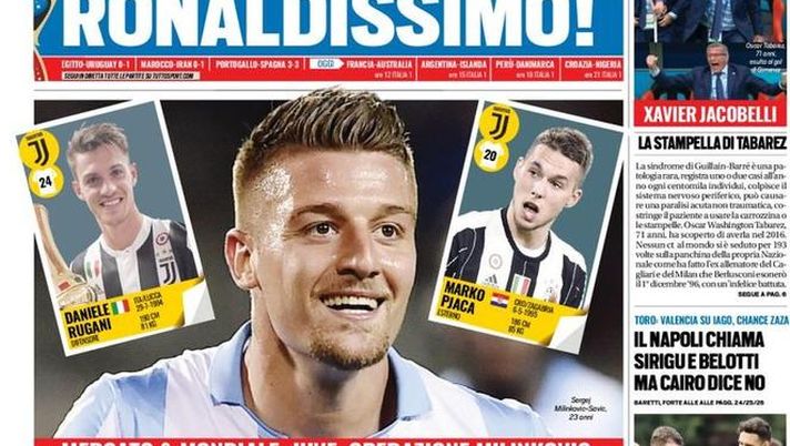 Prima Pagina, Tuttosport: “Lotito, ora chi vuoi? Ronaldissimo! Il Napoli chiama Sirigu e Belotti…” 