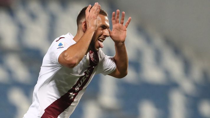 REGGIO NELL'EMILIA, ITALY - SEPTEMBER 17: Marko Pjaca of Torino FC celebrates after scoring the first goal for his team during the Serie A match between US Sassuolo and Torino FC at Mapei Stadium - Citta' del Tricolore on September 17, 2021 in Reggio nell'Emilia, Italy. (Photo by Marco Luzzani/Getty Images) REGGIO NELL'EMILIA, ITALY - SEPTEMBER 17: Marko Pjaca of Torino FC celebrates after scoring the first goal for his team during the Serie A match between US Sassuolo and Torino FC at Mapei Stadium - Citta' del Tricolore on September 17, 2021 in Reggio nell'Emilia, Italy. (Photo by Marco Luzzani/Getty Images)