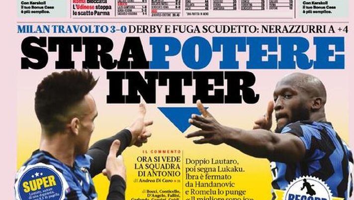 La Gazzetta dello Sport, la prima pagina di oggi, lunedì 22 febbraio 2021 