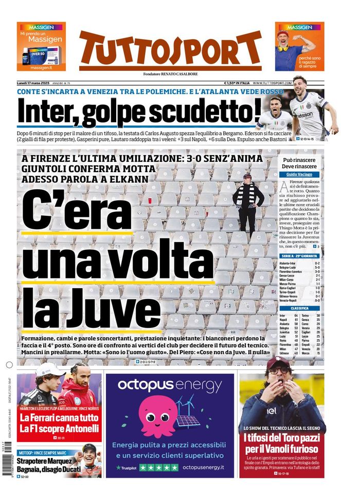 Prima Pagina Tuttosport 17 marzo 2025