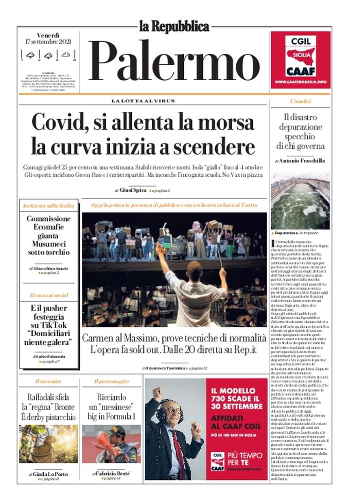Prima Pagina, La Repubblica-Palermo: “Covid, la curva inizia a scendere” 