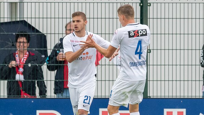 LEIPZIG, GERMANY - JULY 12: Izer Aliu of FC Zuerich celebrates with team mates after scoring his team's fourth goal during the pre-season friendly match between RB Leipzig and FC Zuerich at training centre Cottaweg on July 12, 2019 in Leipzig, Germany. (Photo by Boris Streubel/Bongarts/Getty Images) LEIPZIG, GERMANY - JULY 12: Izer Aliu of FC Zuerich celebrates with team mates after scoring his team's fourth goal during the pre-season friendly match between RB Leipzig and FC Zuerich at training centre Cottaweg on July 12, 2019 in Leipzig, Germany. (Photo by Boris Streubel/Bongarts/Getty Images)