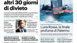 Prima Pagina, Giornale di Sicilia: “Spostamenti tra regioni, altri 30 giorni di divieto. Rosa brusco stop, Barbera espugnato”