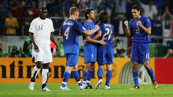 HANOVER, GERMANY - JUNE 12: Alessandro Nesta (R) of Italy celebrates with his team mates as the final whistle is blown following their victory in the FIFA World Cup Germany 2006 Group E match between Italy and Ghana played at the Stadium Hanover on June 12, 2006 in Hanover, Germany. (Photo by Andreas Rentz/Bongarts/Getty Images) HANOVER, GERMANY - JUNE 12: Alessandro Nesta (R) of Italy celebrates with his team mates as the final whistle is blown following their victory in the FIFA World Cup Germany 2006 Group E match between Italy and Ghana played at the Stadium Hanover on June 12, 2006 in Hanover, Germany. (Photo by Andreas Rentz/Bongarts/Getty Images)