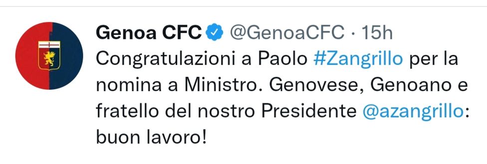 Un genoano al Governo: il Grifone saluta e omaggia Paolo Zangrillo- immagine 2