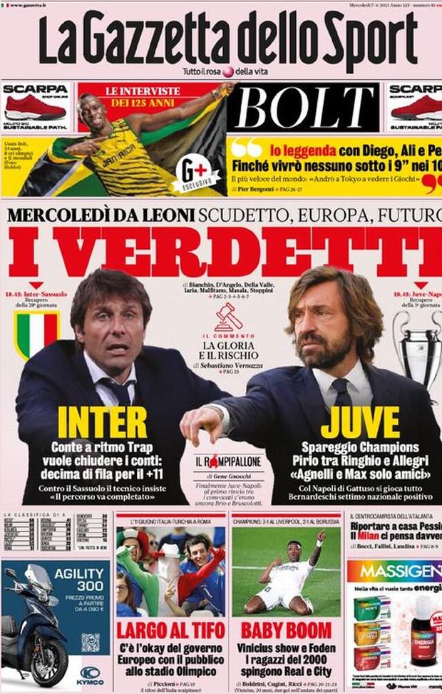 Prima Pagina, La Gazzetta dello Sport: “Mercoledì da leoni, Europa scudetto e futuro. I verdetti! Baby boom” Prima Pagina, La Gazzetta dello Sport: “Mercoledì da leoni, Europa scudetto e futuro. I verdetti! Baby boom”