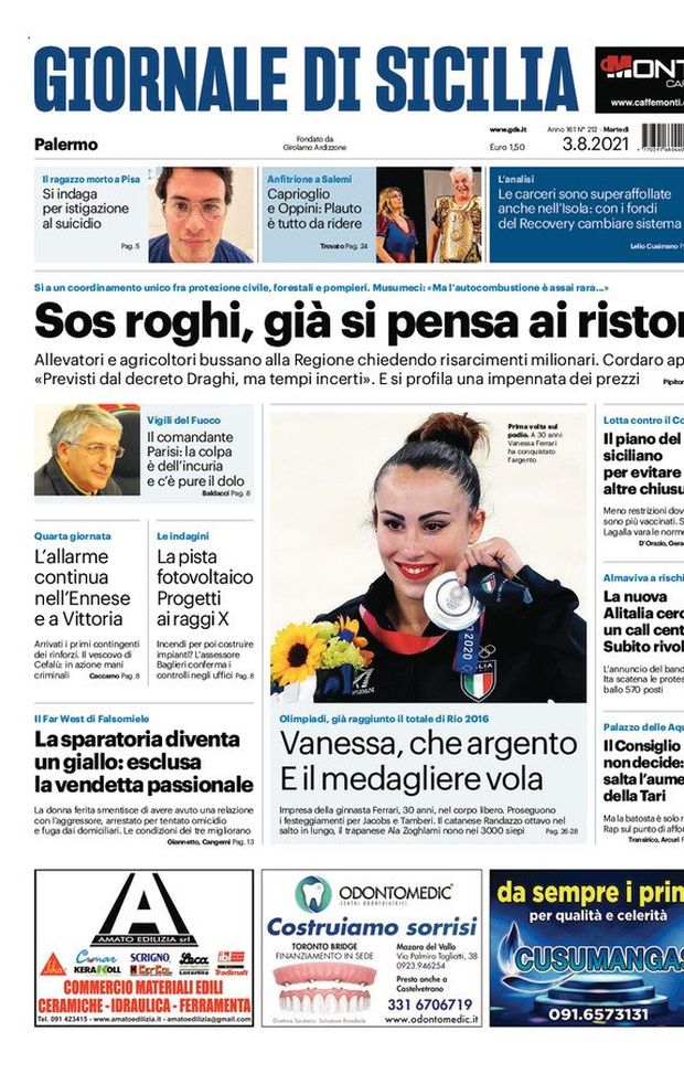 Prima Pagina, Giornale di Sicilia: “Sos roghi, già si pensa ai ristori” 