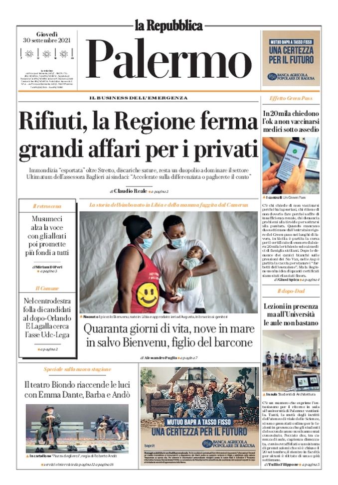 Prima Pagina, La Repubblica-Palermo: “Rifiuti, la Regione ferma. Grandi affari per i privati” Prima Pagina, La Repubblica-Palermo: “Rifiuti, la Regione ferma. Grandi affari per i privati”