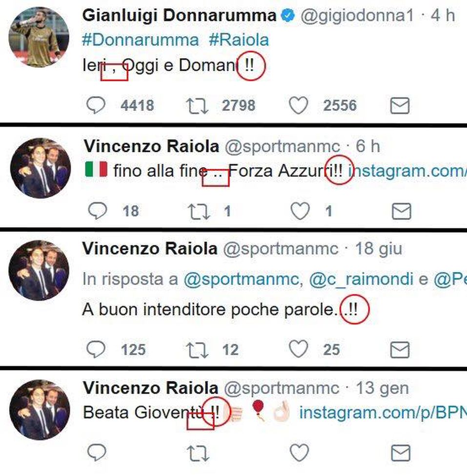  Somiglianza tra i tweet di Donnarumma e quelli di Enzo Raiola, foto Twitter 