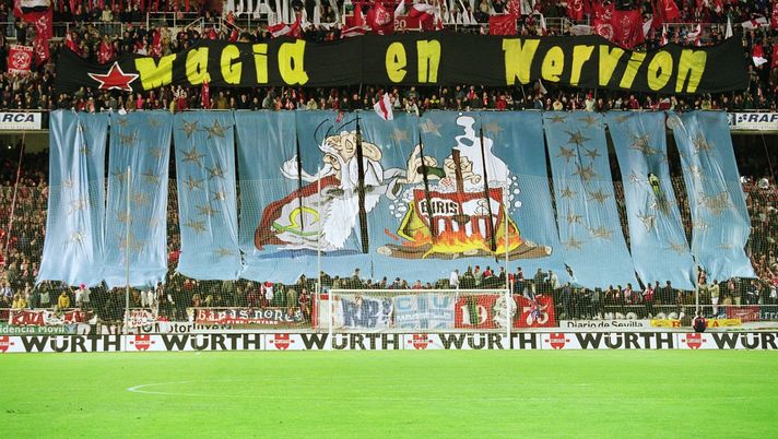 11 Nov 2001: Sevilla fans during the Spanish Primera Liga match against Real Betis played at the Sanchez Pizjuan Stadium, in Seville, Spain. The match ended in a 0-0 draw. Picture taken by Nuno Correia Mandatory Credit: AllsportUK /Allsport 11 Nov 2001: Sevilla fans during the Spanish Primera Liga match against Real Betis played at the Sanchez Pizjuan Stadium, in Seville, Spain. The match ended in a 0-0 draw. Picture taken by Nuno Correia Mandatory Credit: AllsportUK /Allsport