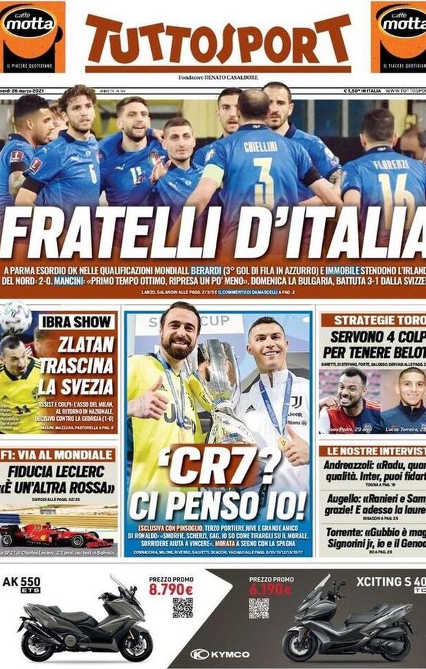 TUTTOSPORT – La Prima Pagina Di Oggi, 26 Marzo 2021 - Pianeta Milan