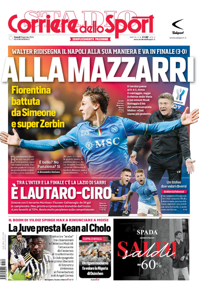 La prima pagina Corriere dello Sport 19-01-2024