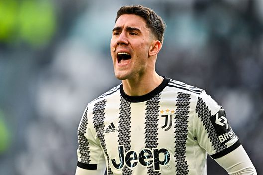 TURIN, ITALY - JANUARY 29: Dusan Vlahovic of Juventus reacts during the Serie A match between Juventus and AC Monza at Allianz Stadium on January 29, 2023 in Turin, Italy. (Photo by Juventus FC/Juventus FC via Getty Images) Vlahovic